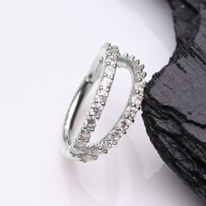 14K White Gold Brilliant Sparkle Double Hoop Seamless Clicker Hoop Ring